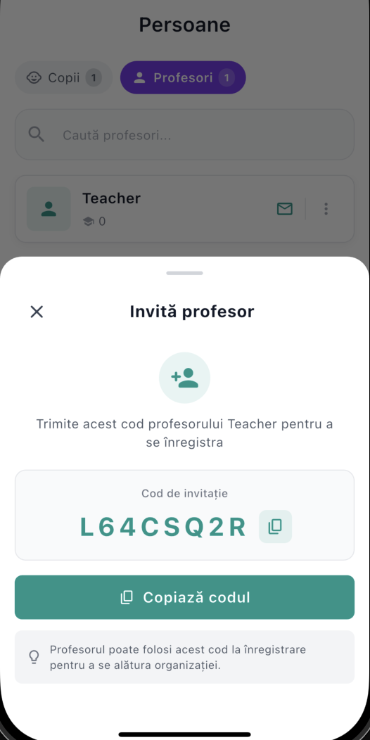 Teacher invite code