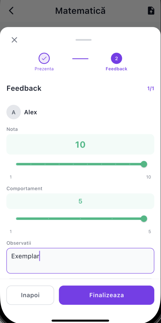 Feedback screen